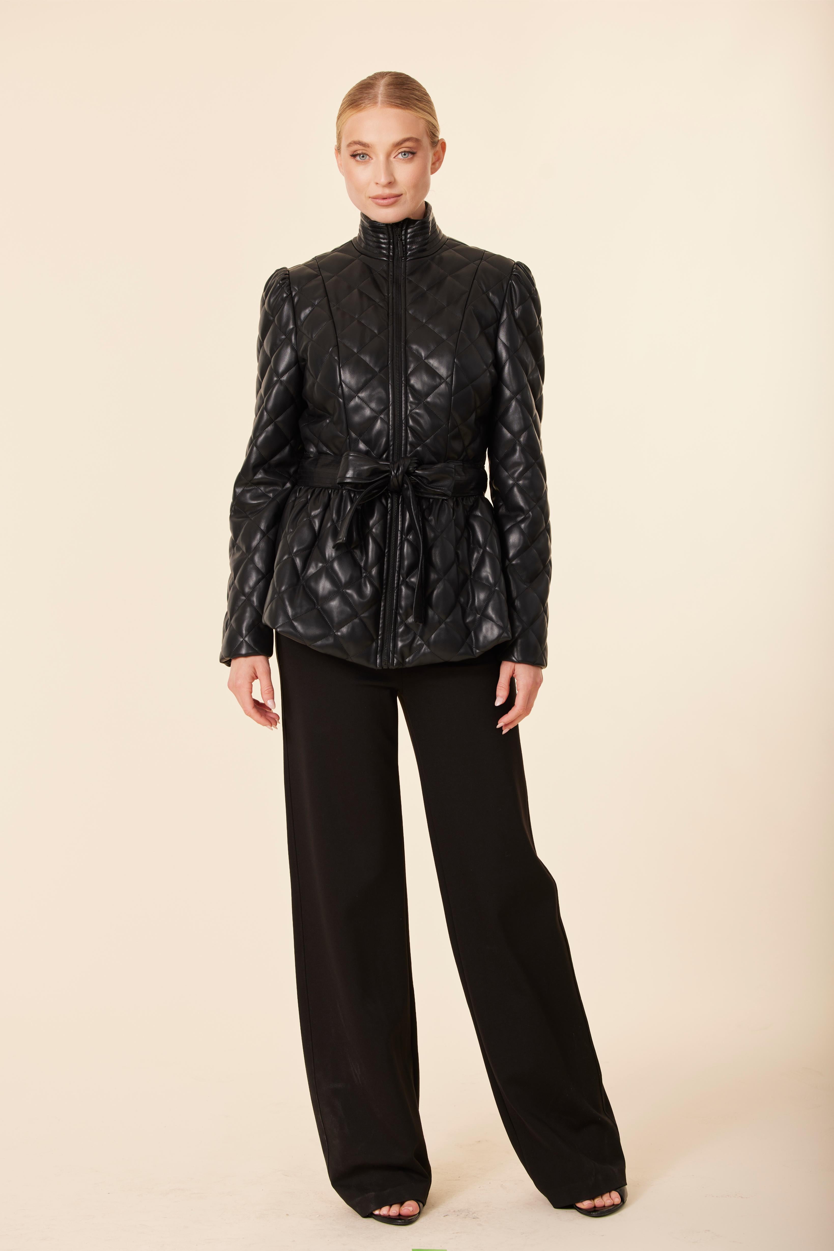 Faux Leather Quilted Peplum Jacket