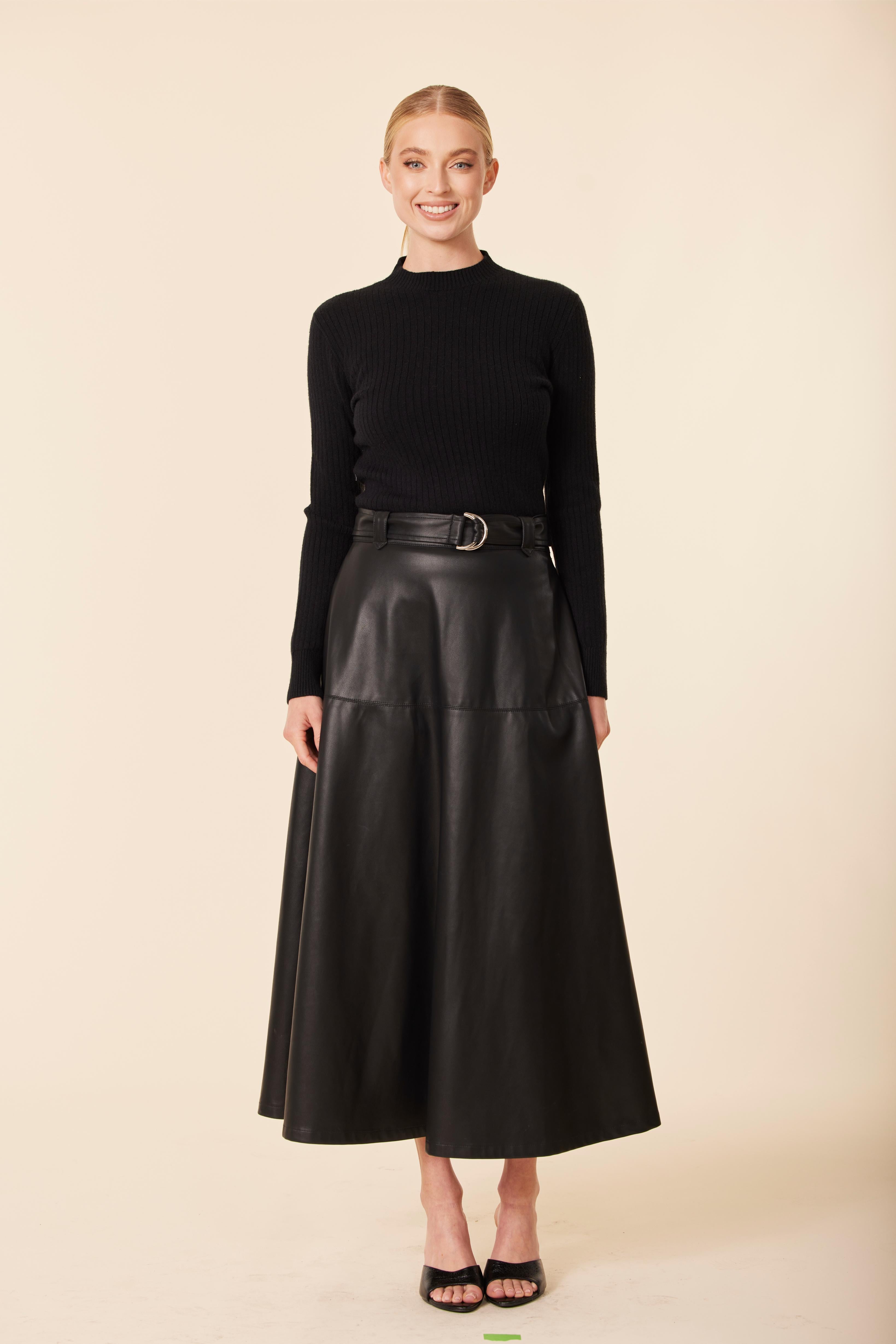 knee length dresses for ladies Vegan Leather Mock Turtle Long Dress