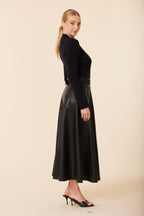 Vegan Leather Mock Turtle Long Dress