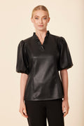 Faux Leather Ruffle Neck Top