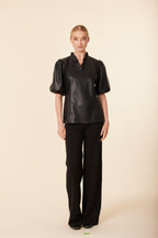 Faux Leather Ruffle Neck Top