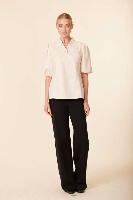 Faux Leather Ruffle Neck Top