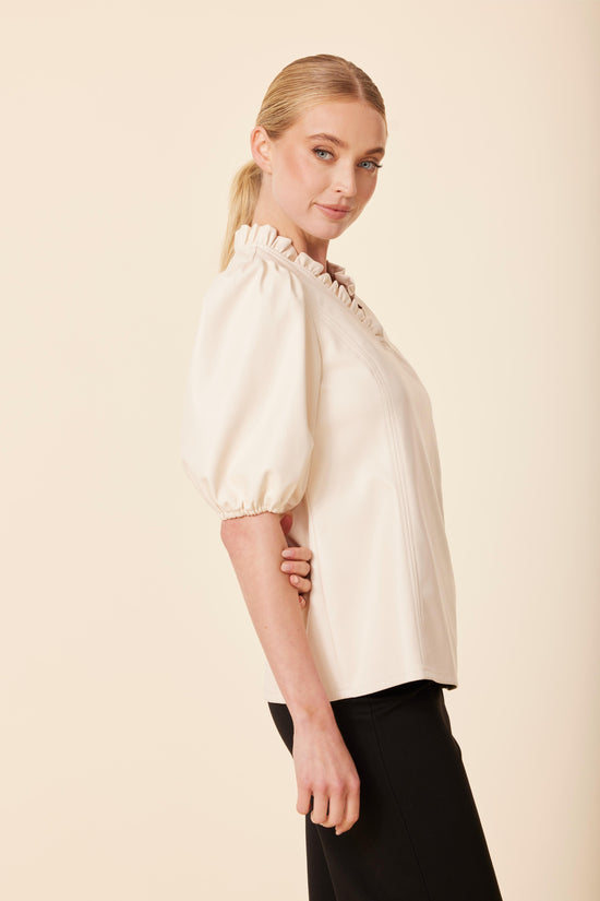 Faux Leather Ruffle Neck Top