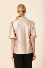 Faux Leather Ruffle Neck Top