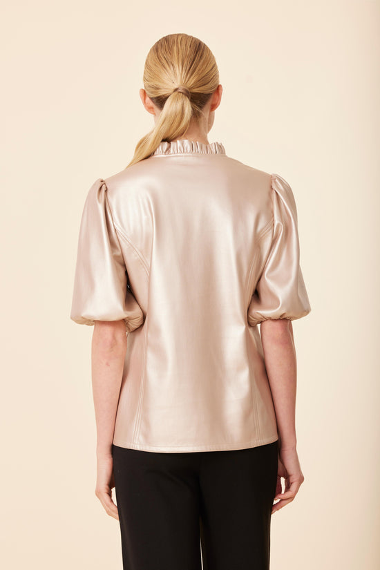 Faux Leather Ruffle Neck Top