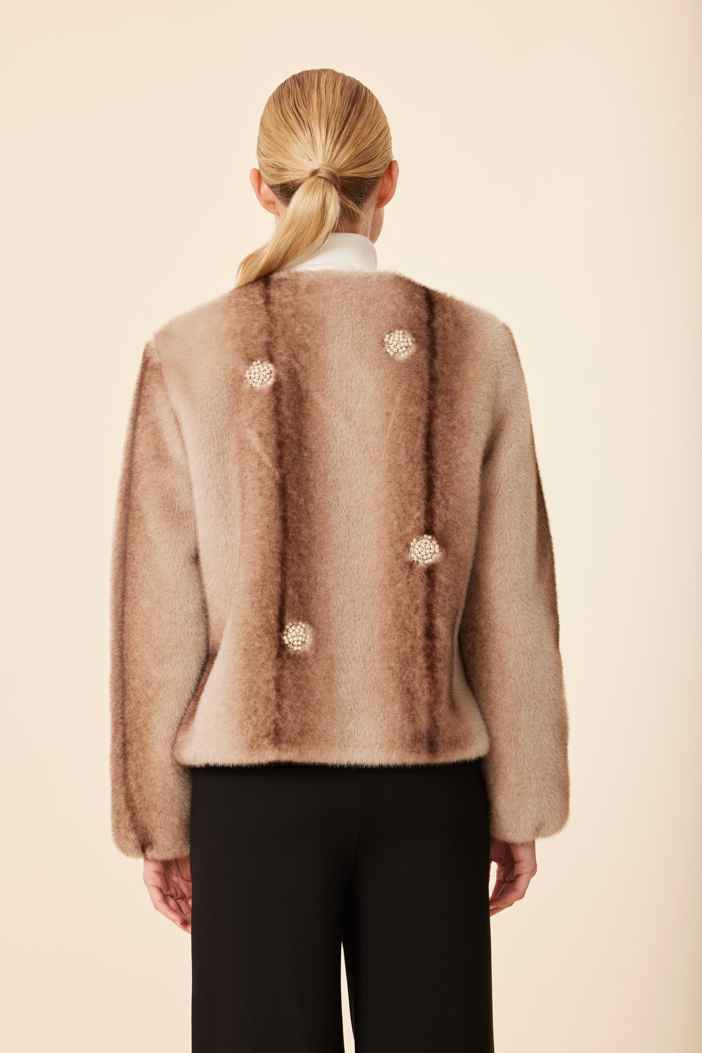 Faux Mink Pearl Embellished Jacket