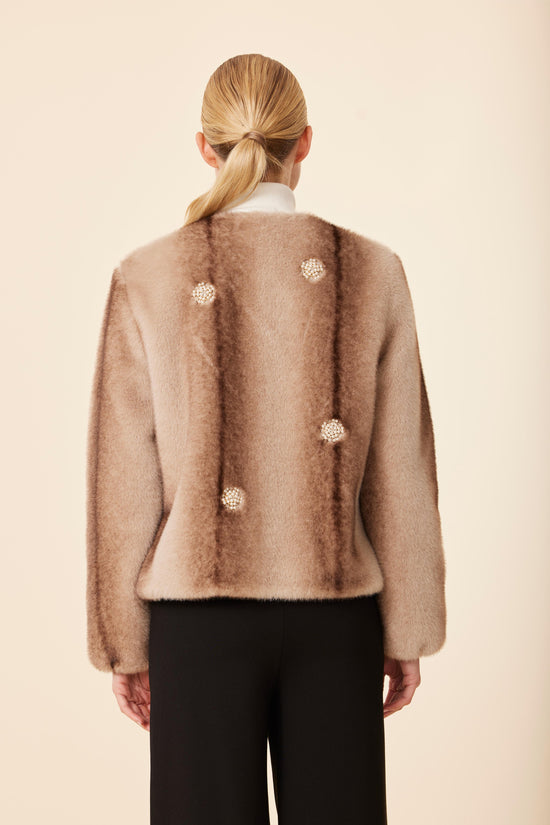 Faux Mink Pearl Embellished Jacket
