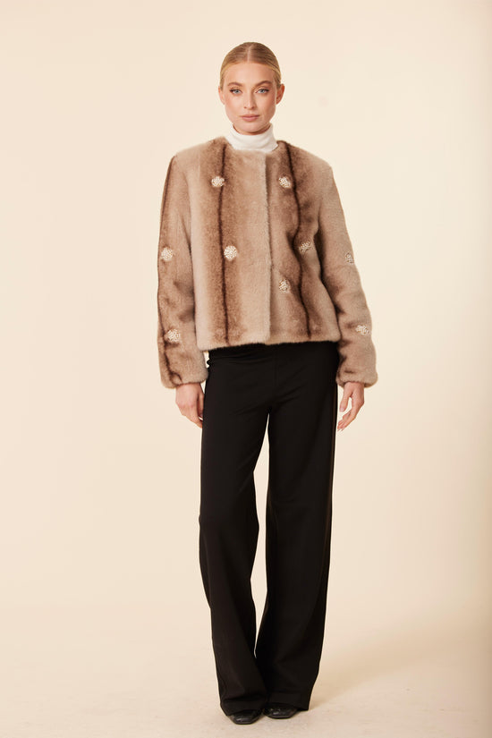 Faux Mink Pearl Embellished Jacket