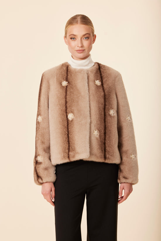 Faux Mink Pearl Embellished Jacket
