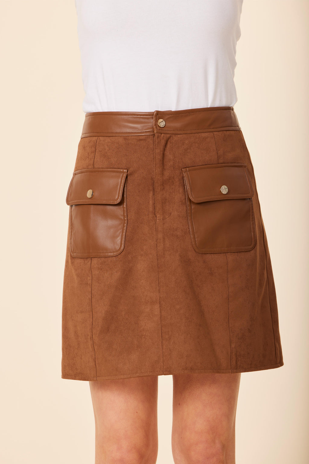 Faux Suede And Faux Leather Skirt