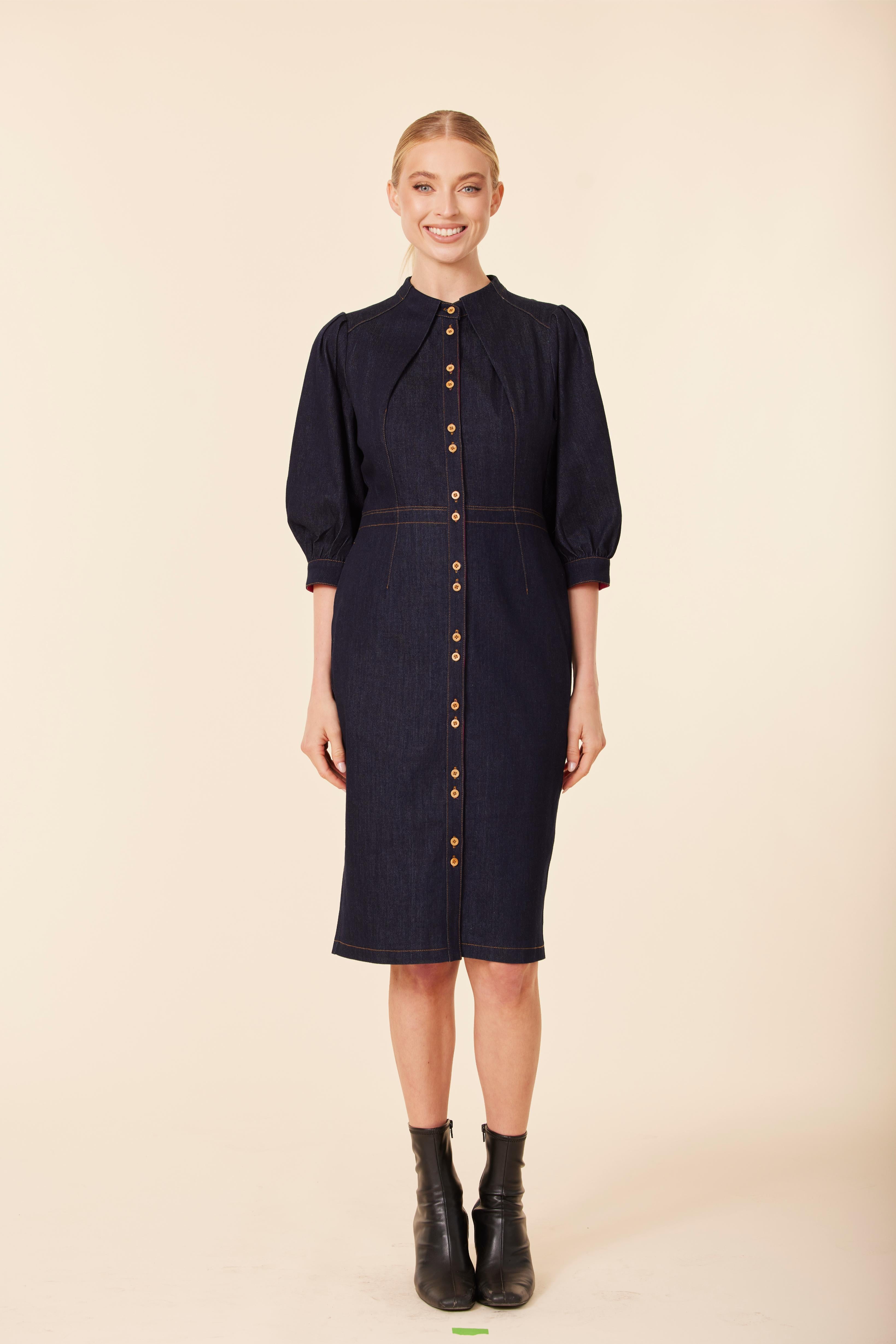 Denim Gold Button Dress Denim / M