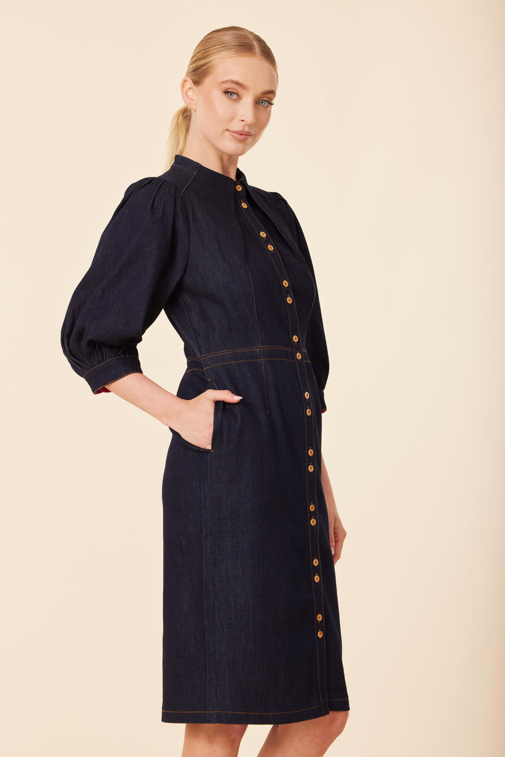 Denim Gold Button Dress – Dolce Cabo