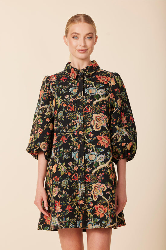 Tapestry Floral Exaggerated Sleeve Dress