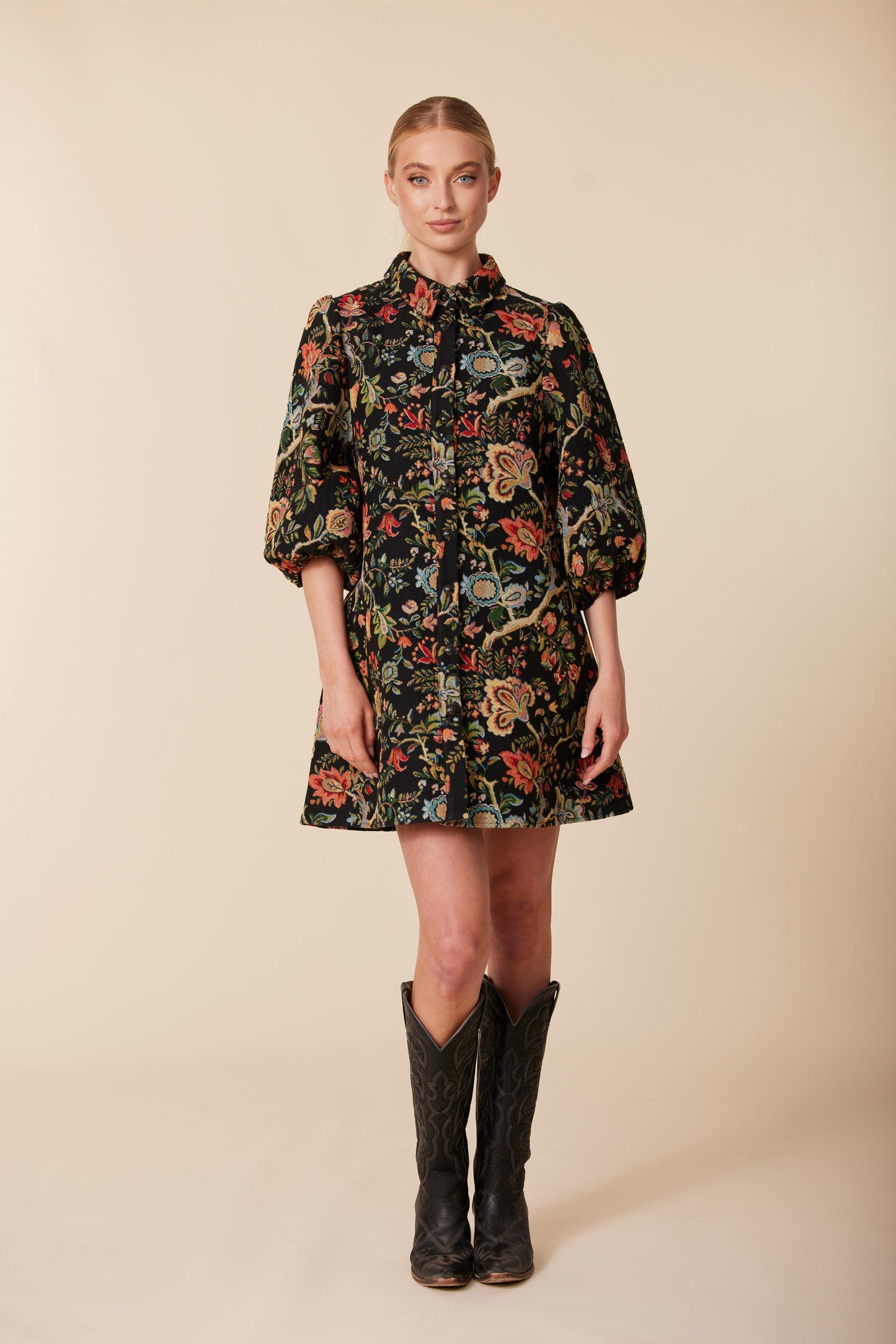 Tapestry Floral Exaggerated Sleeve Dress