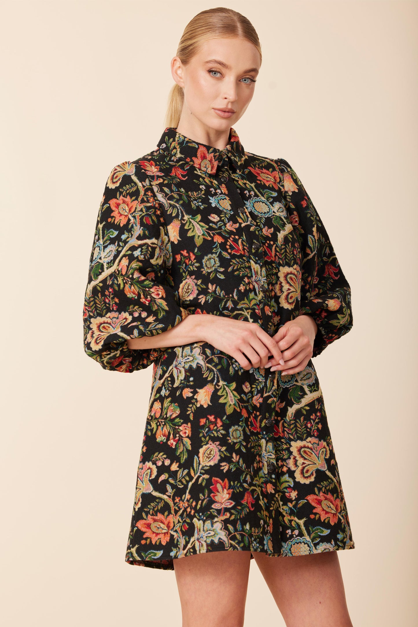 Tapestry Floral Exaggerated Sleeve Dress