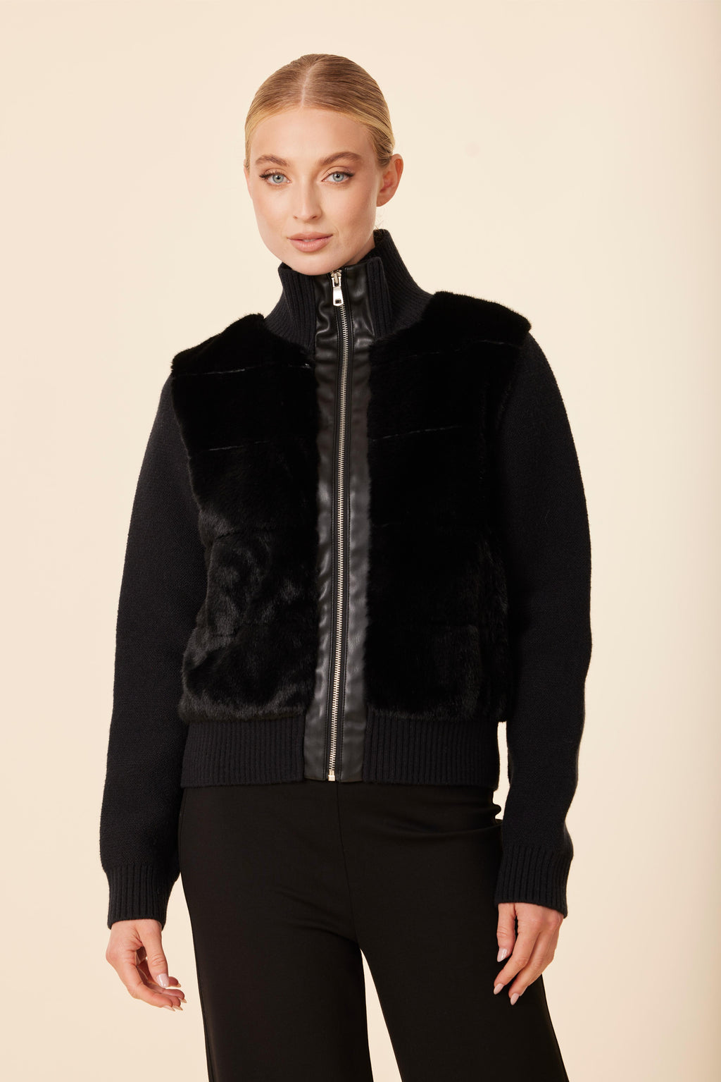 Faux Fur Vegan Leather Trim, Nylon Puff Back Jacket