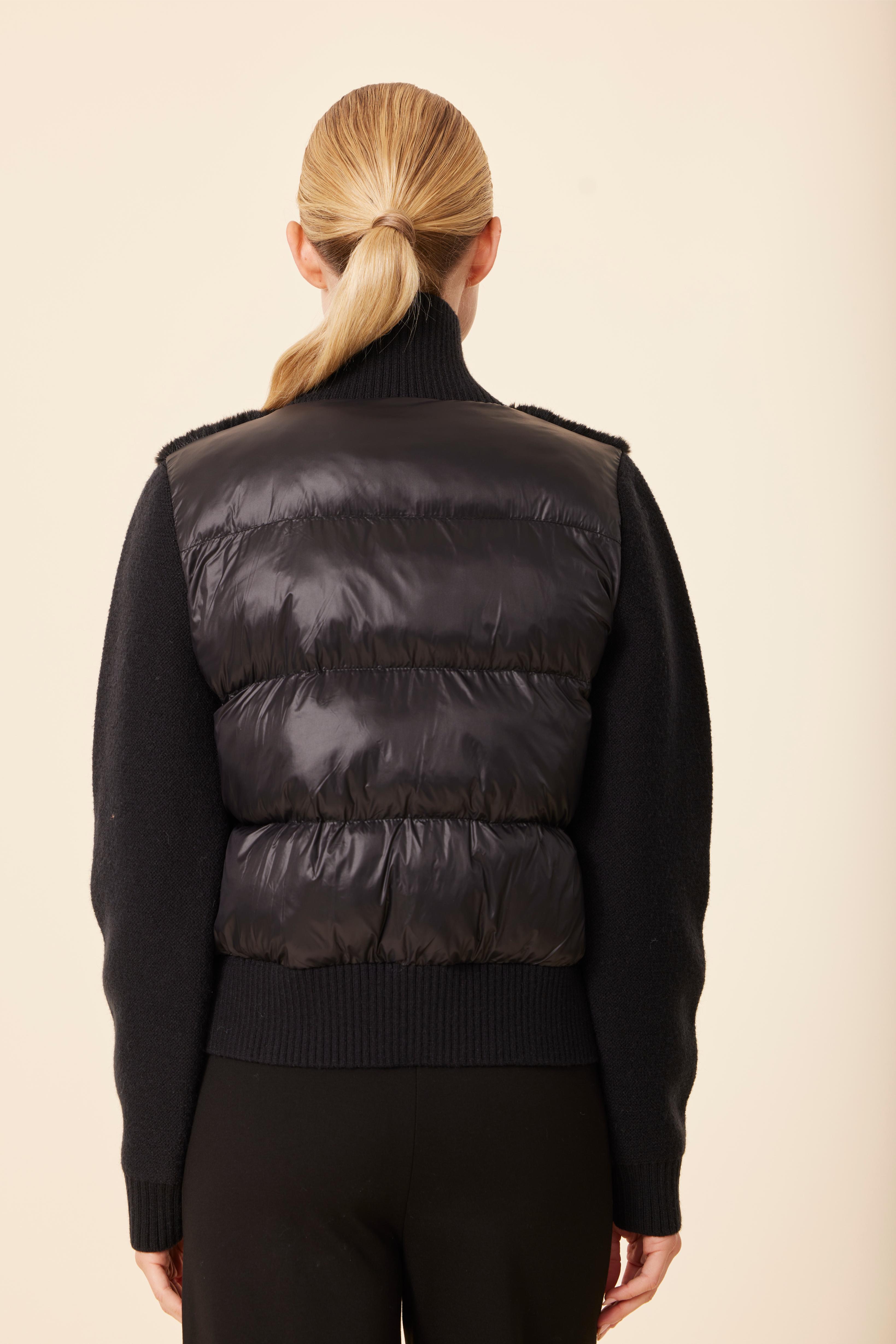 Faux Fur Vegan Leather Trim, Nylon Puff Back Jacket