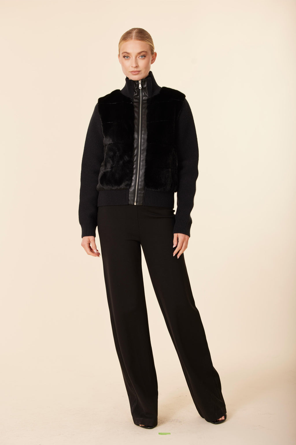 Faux Fur Vegan Leather Trim, Nylon Puff Back Jacket