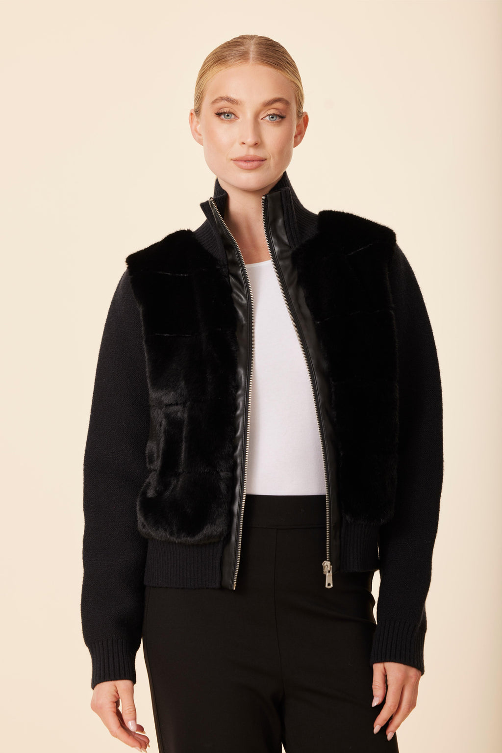 Faux Fur Vegan Leather Trim, Nylon Puff Back Jacket