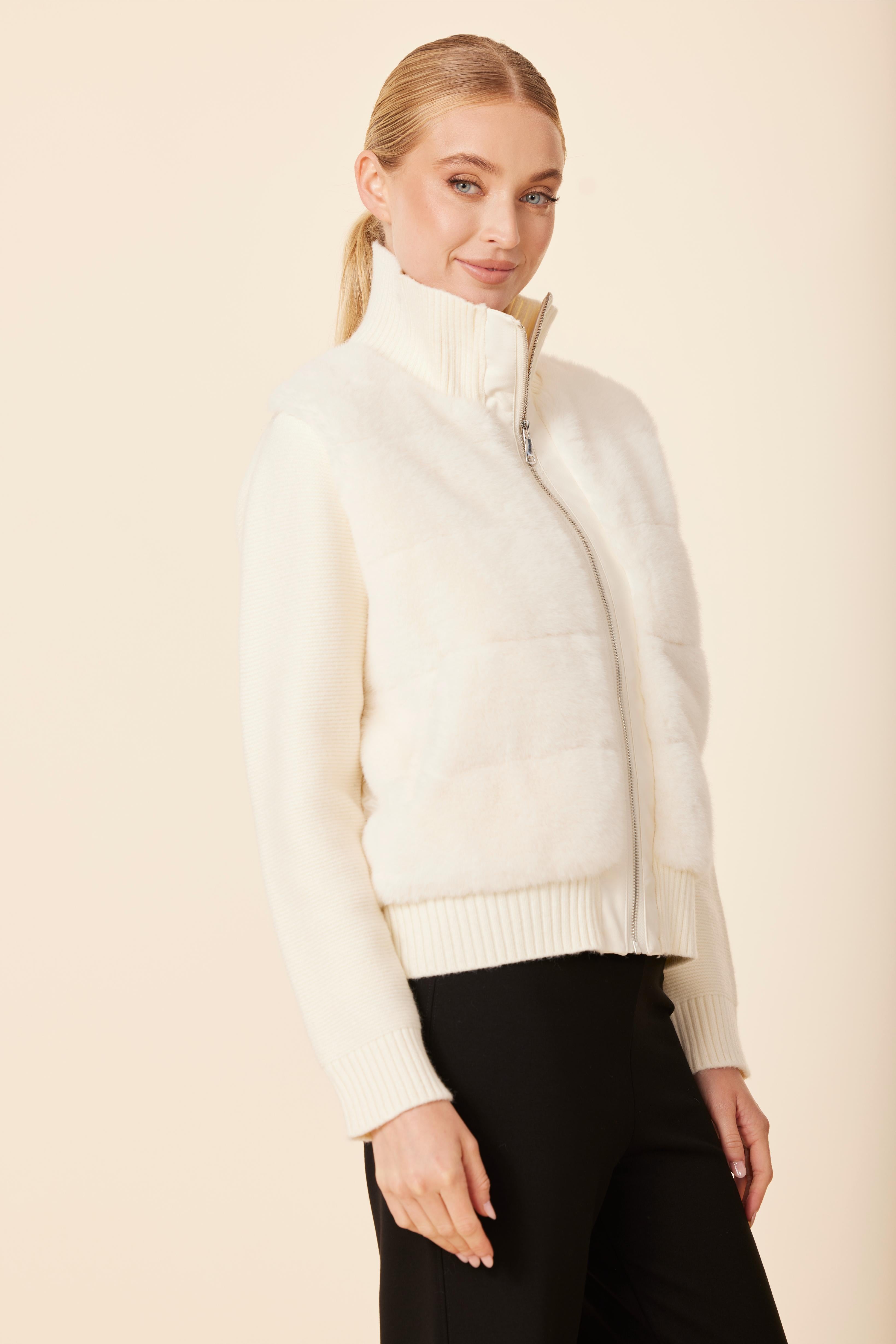 Faux Fur Vegan Leather Trim, Nylon Puff Back Jacket