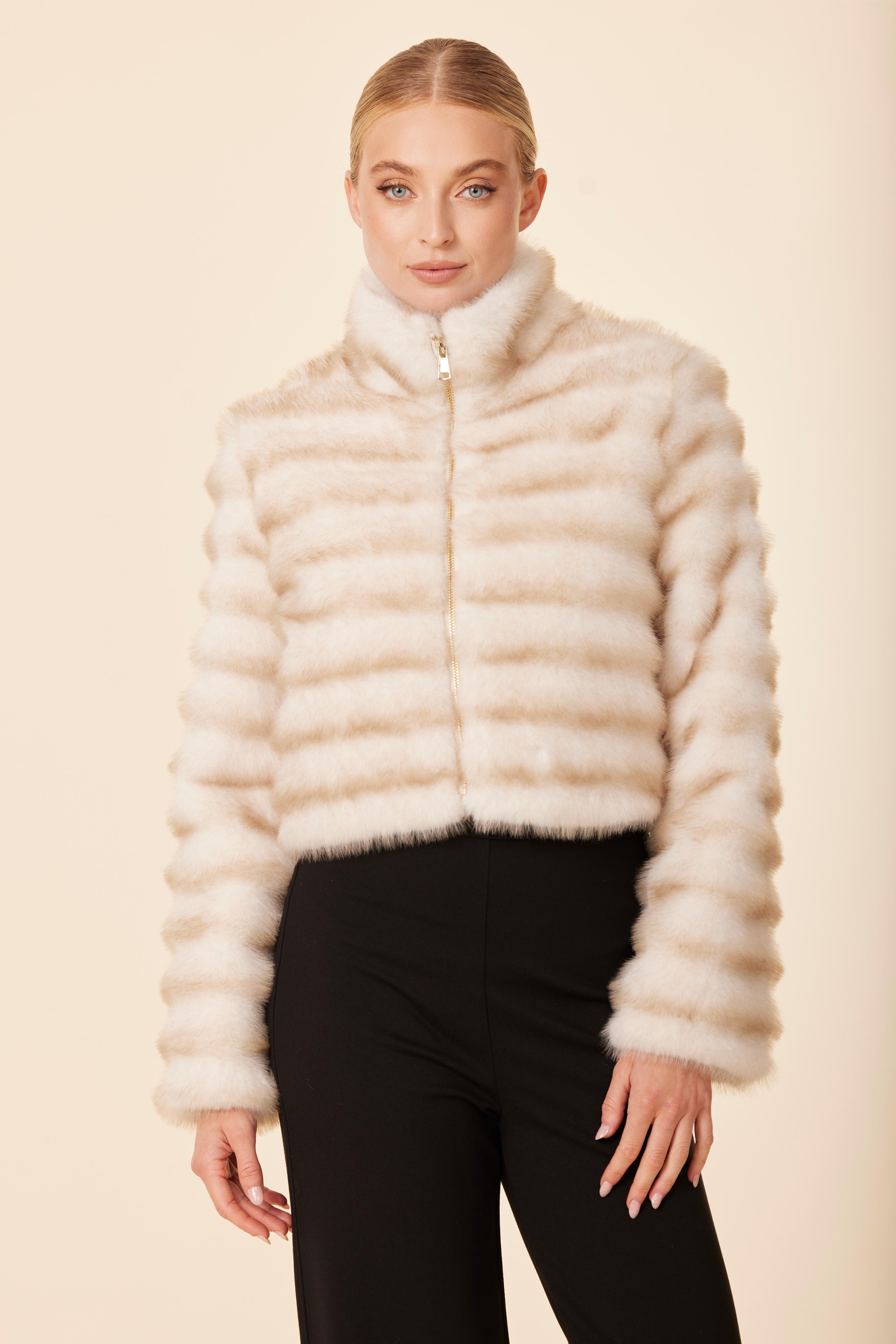 Faux Mink Fur Grooved Zip Jacket