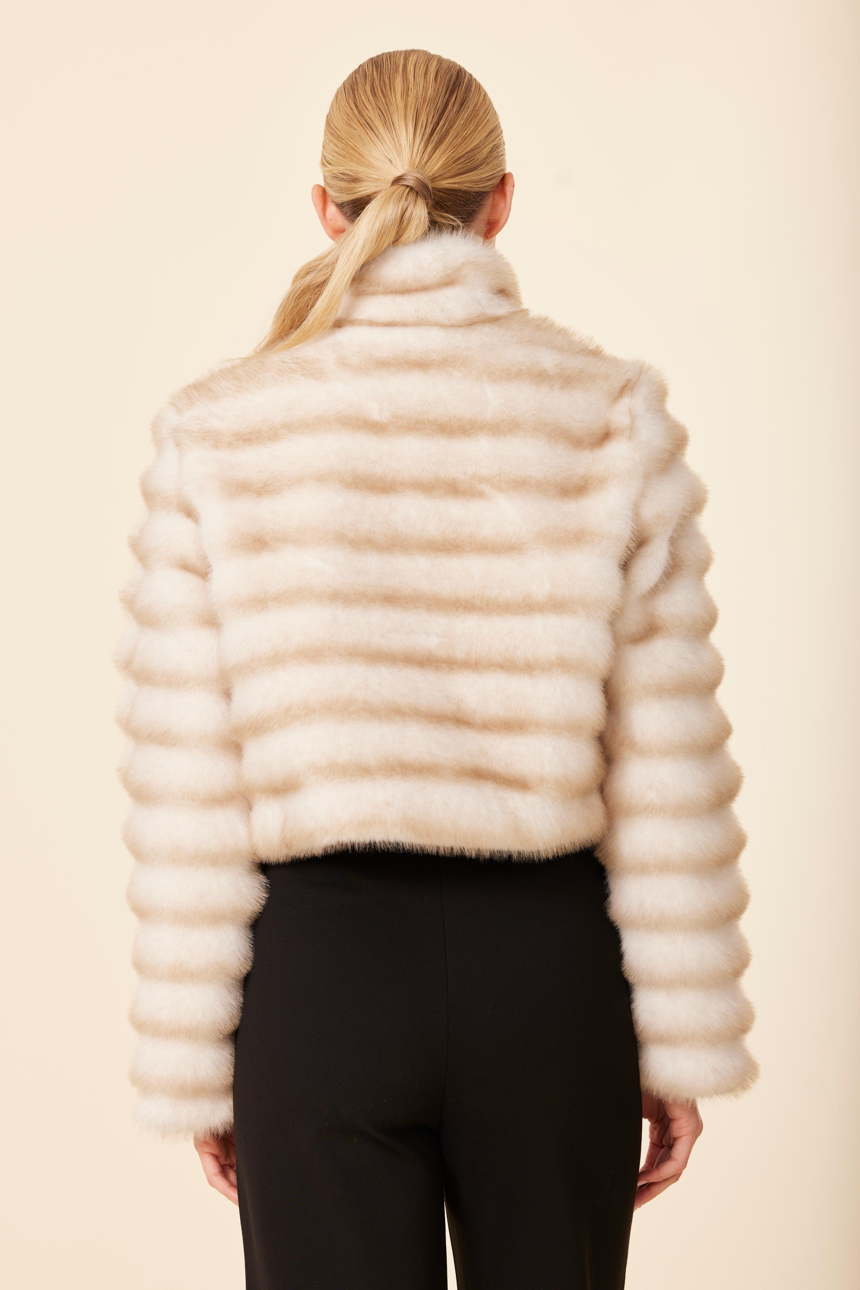 Faux Mink Fur Grooved Zip Jacket