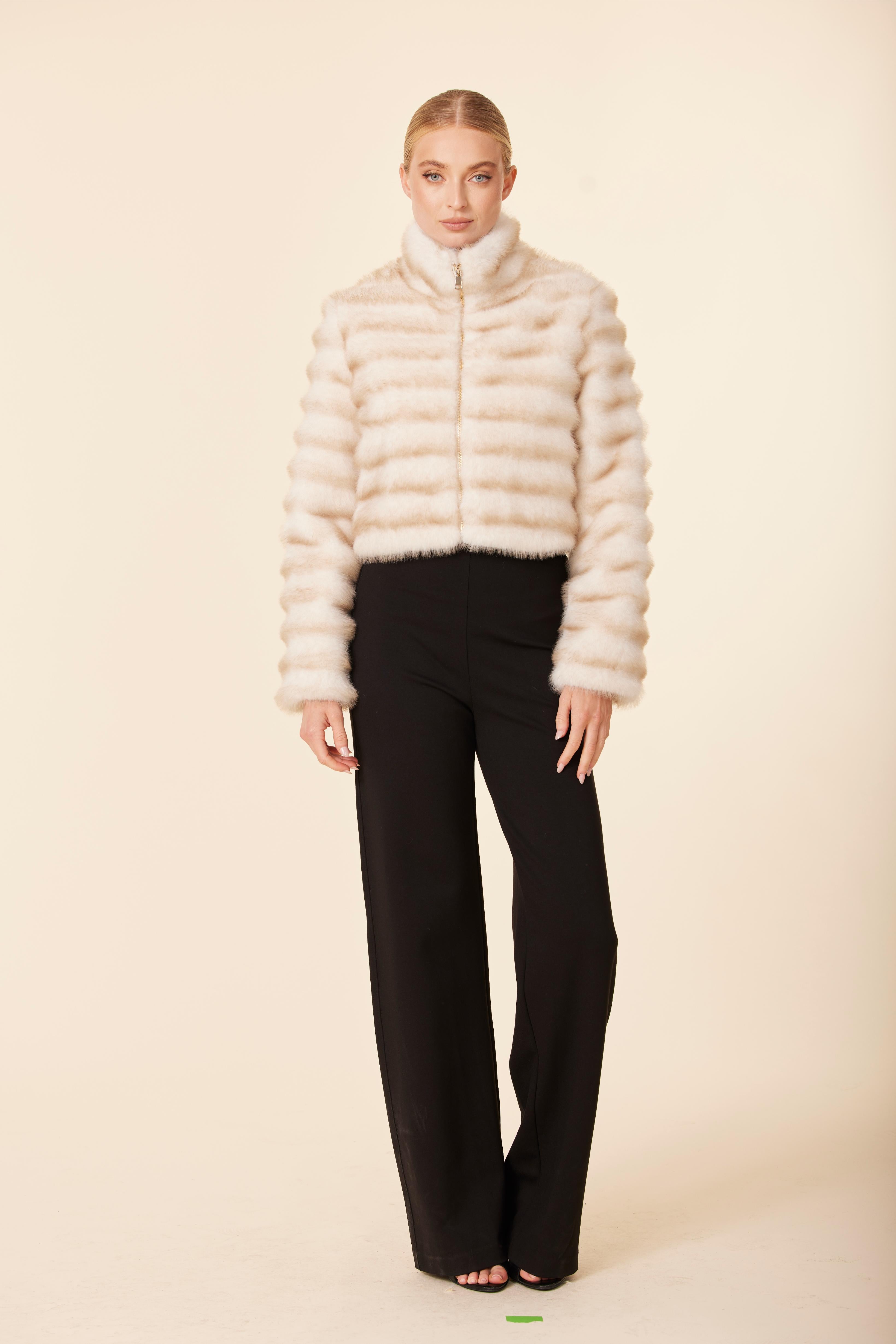 Faux Mink Fur Grooved Zip Jacket