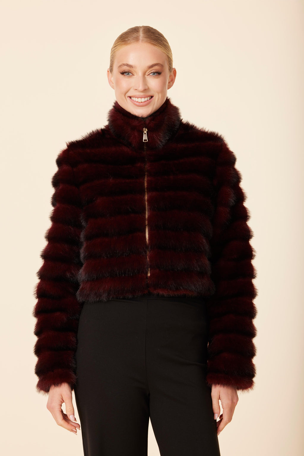 Faux Mink Fur Grooved Zip Jacket