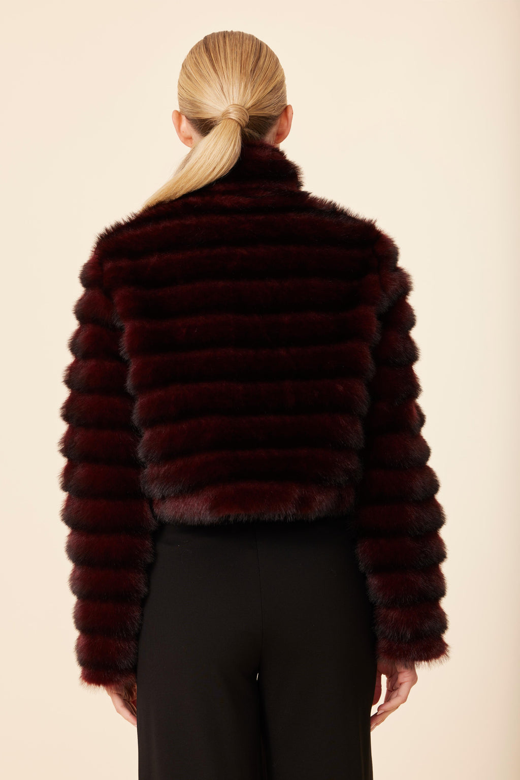 Faux Mink Fur Grooved Zip Jacket