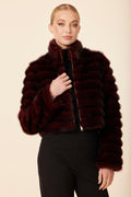 Faux Mink Fur Grooved Zip Jacket