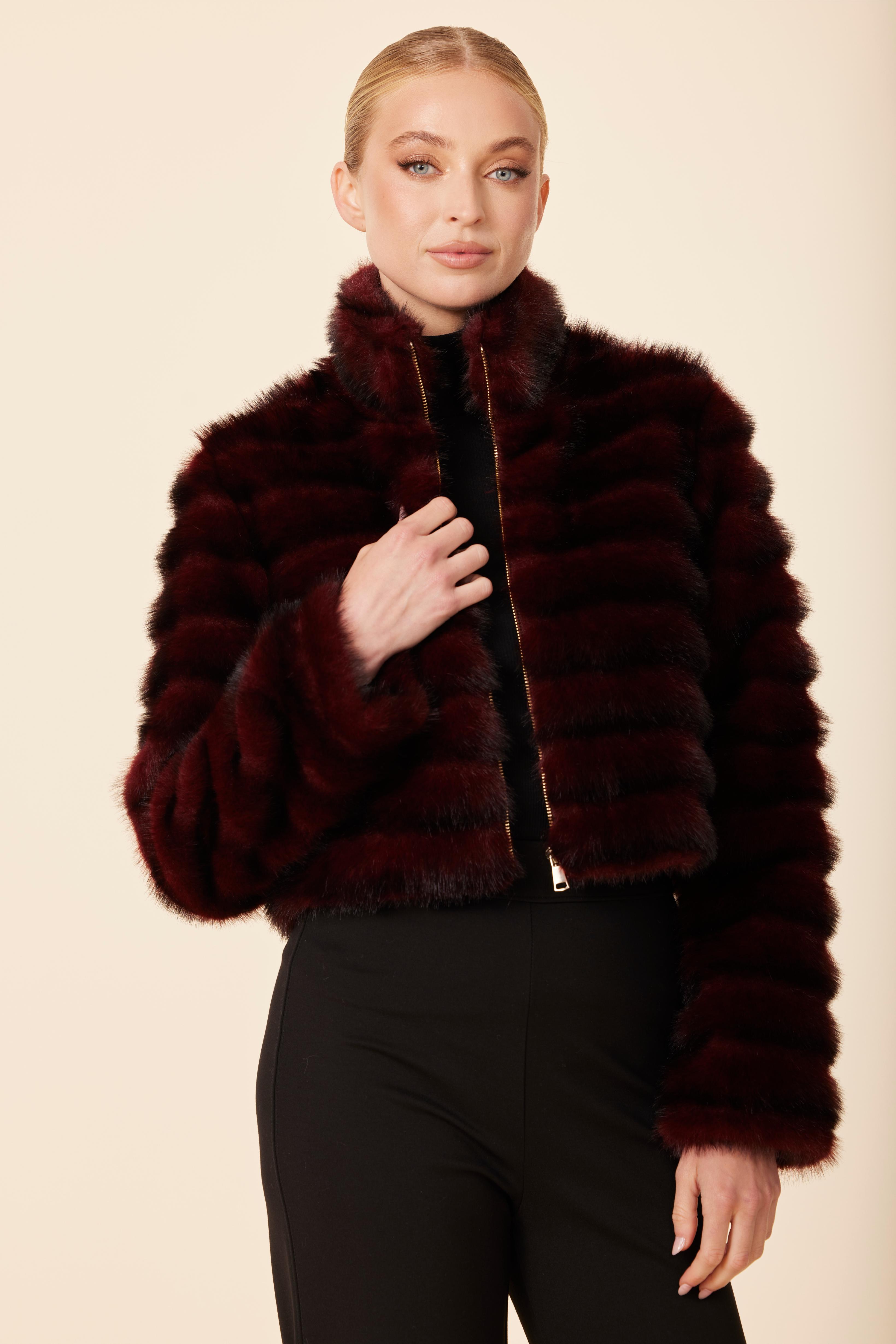 Faux Mink Fur Grooved Zip Jacket