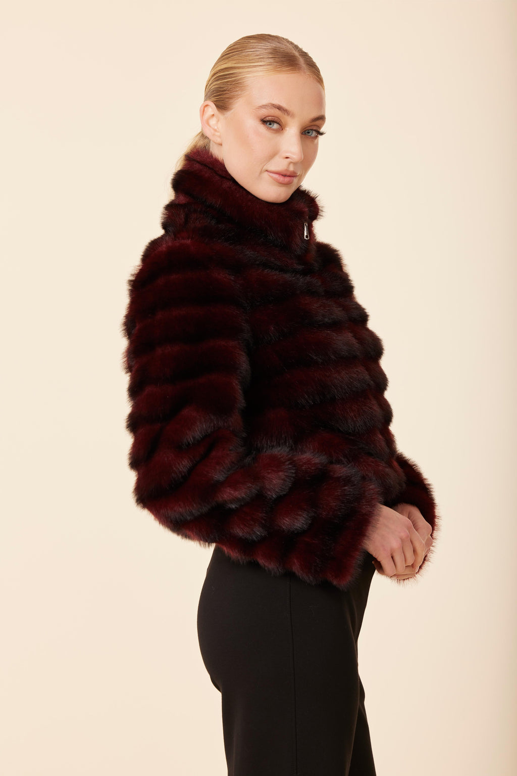 Faux Mink Fur Grooved Zip Jacket
