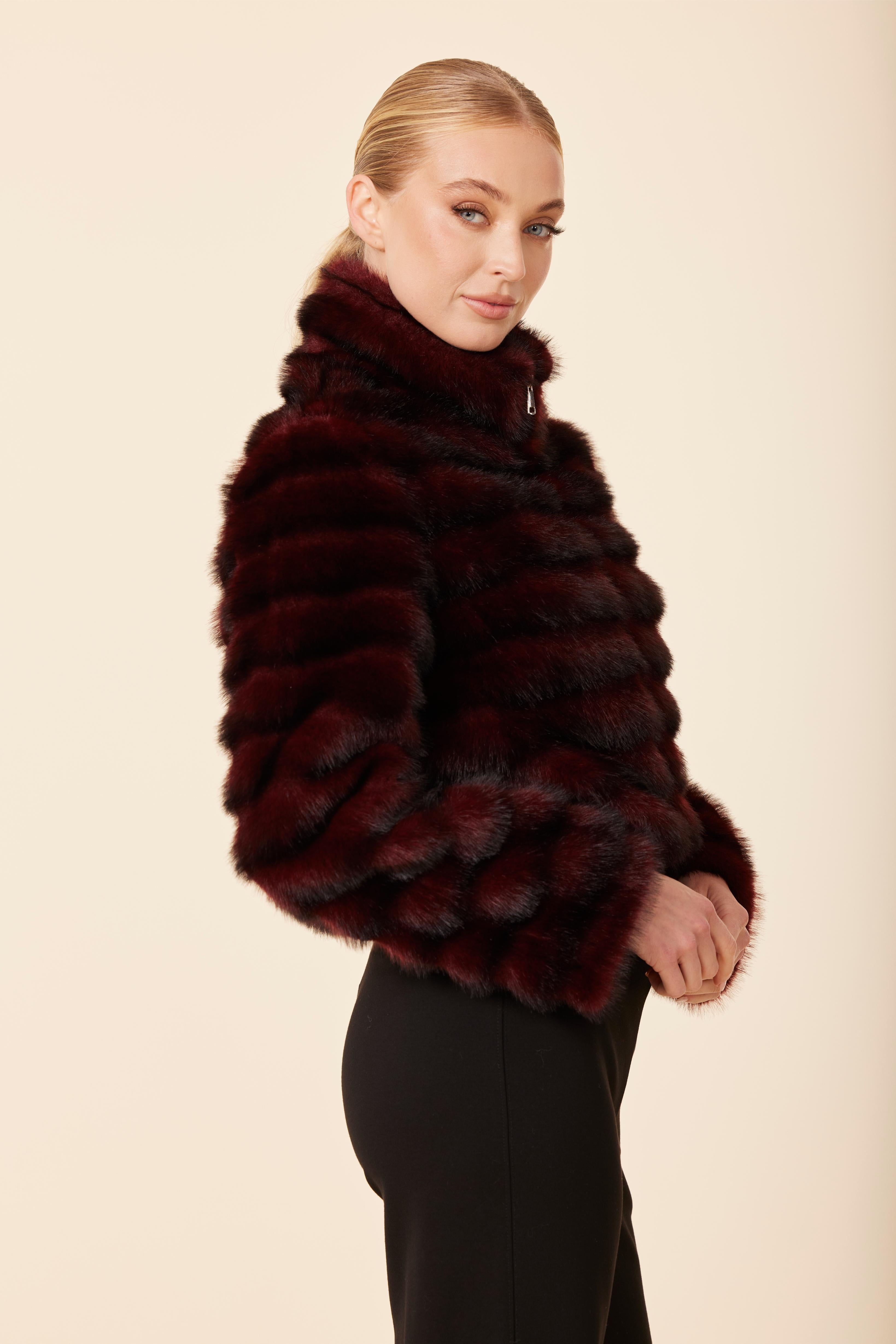 Faux Mink Fur Grooved Zip Jacket