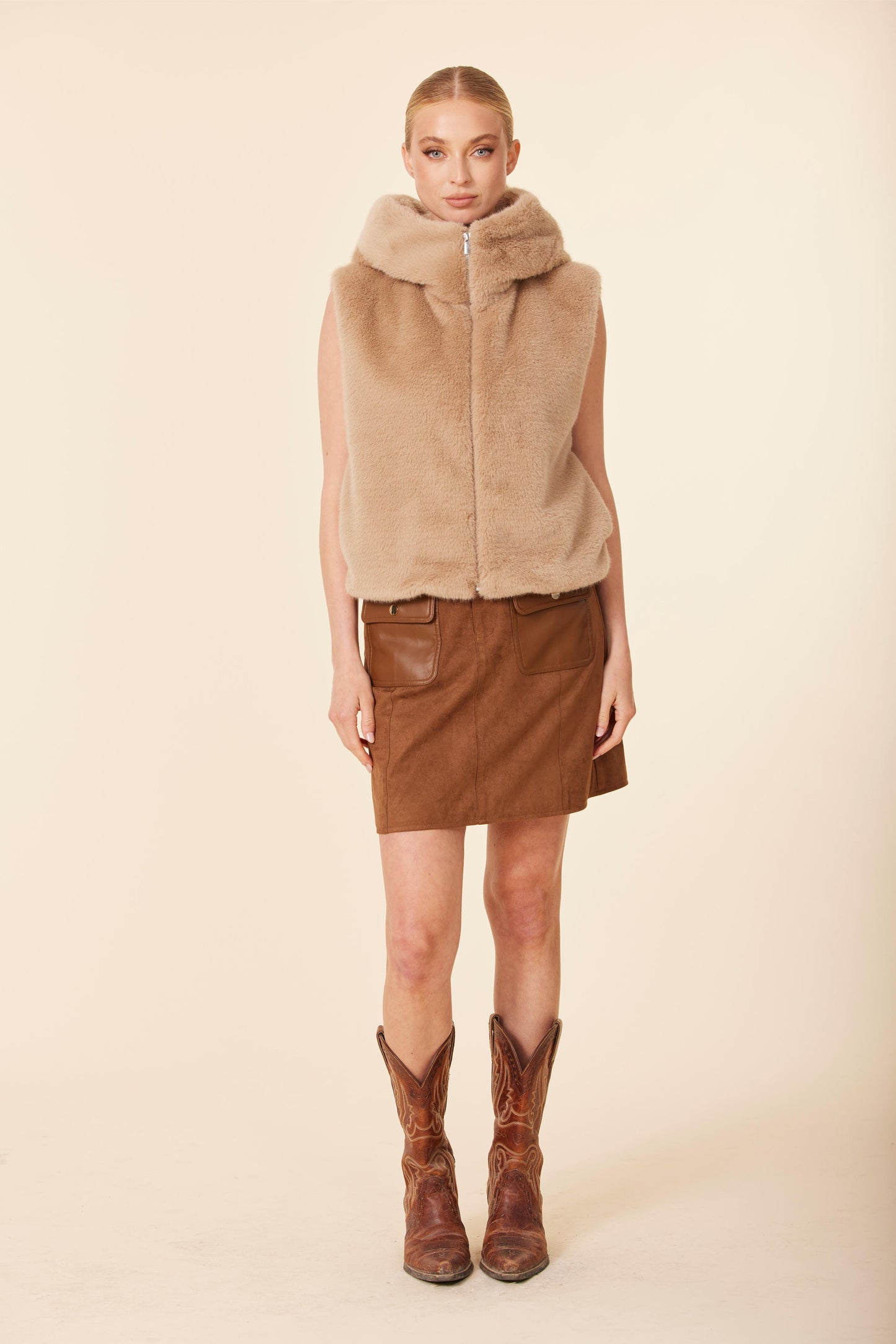 Faux Fur Zip Hoody Vest