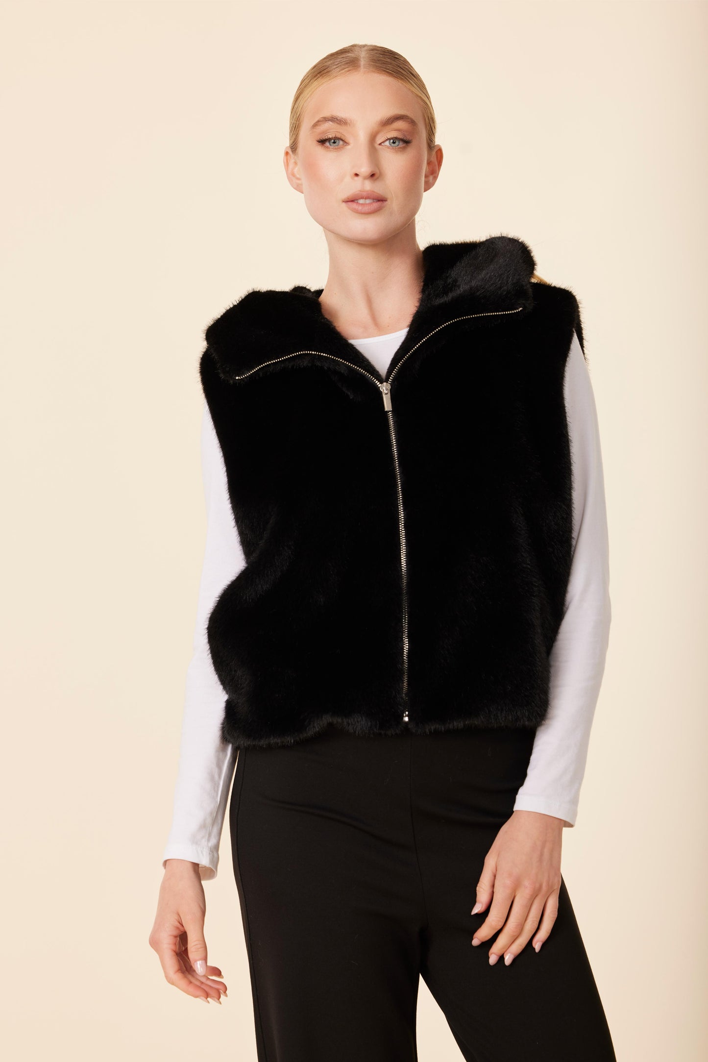 Faux Fur Zip Hoody Vest