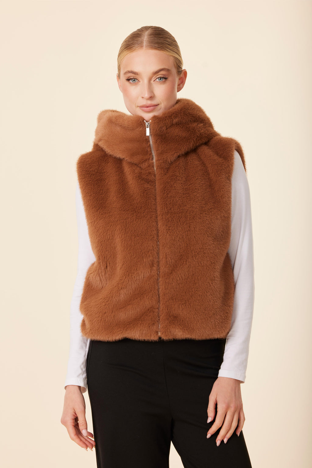Faux Fur Zip Hoody Vest
