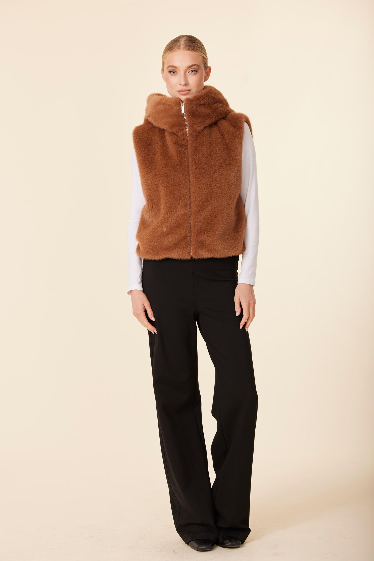 Faux Fur Zip Hoody Vest
