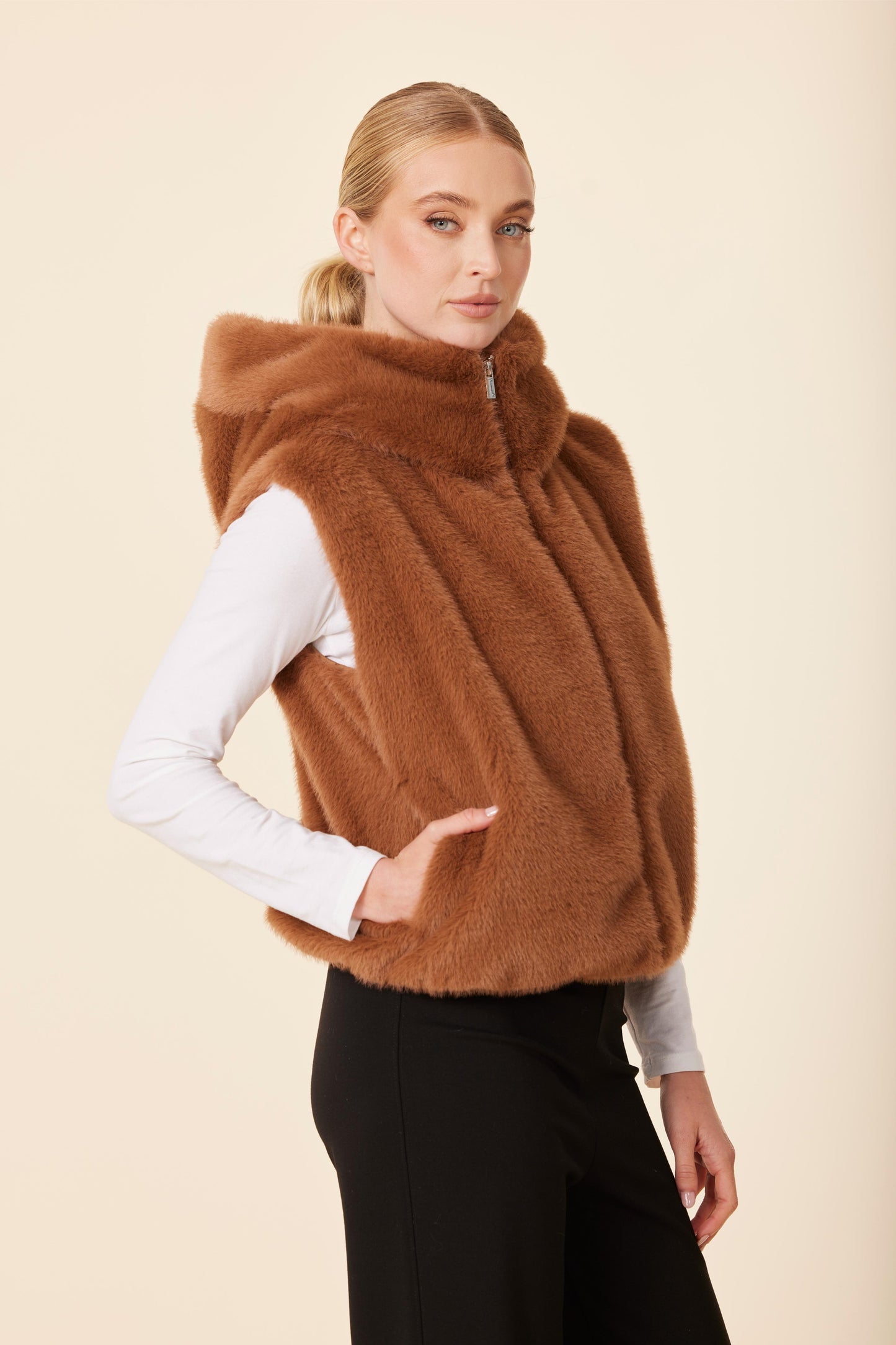 Faux Fur Zip Hoody Vest