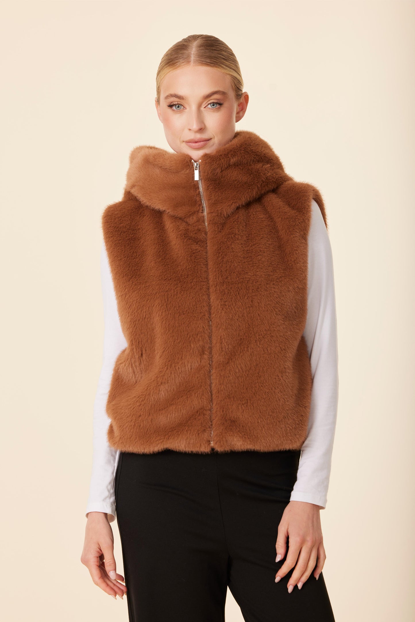 Faux Fur Zip Hoody Vest