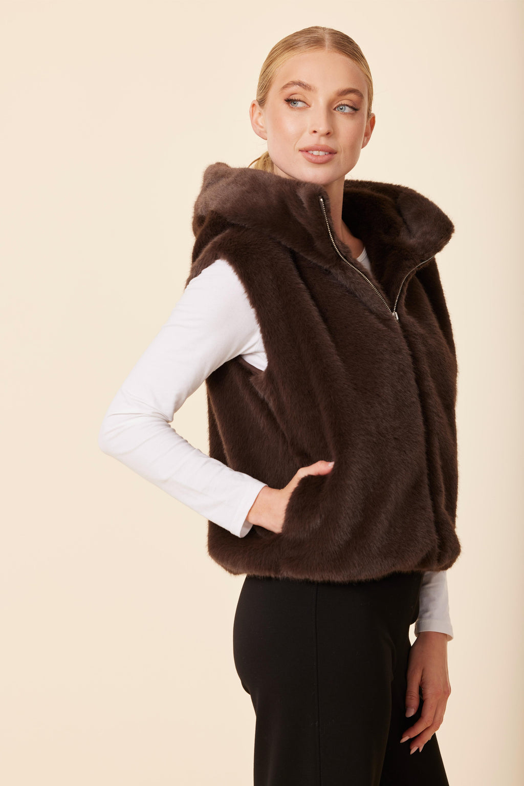 Faux Fur Zip Hoody Vest