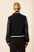 Faux Leather Sleeve Varsity Jacket
