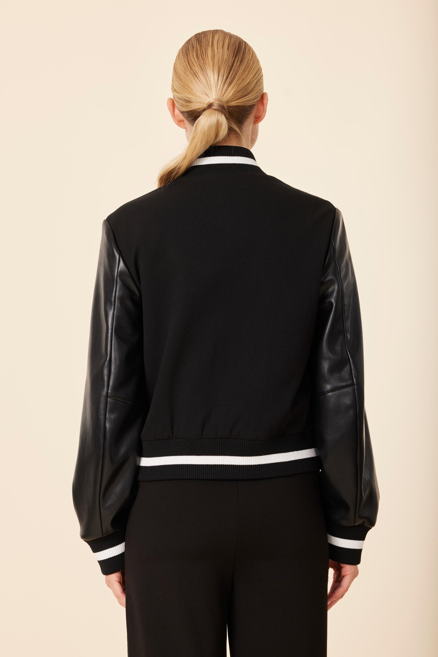 Faux Leather Sleeve Varsity Jacket
