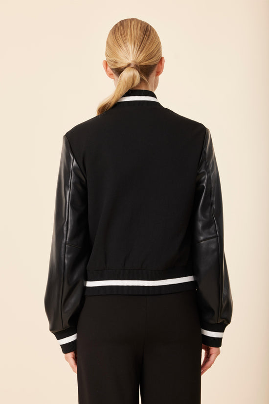 Faux Leather Sleeve Varsity Jacket