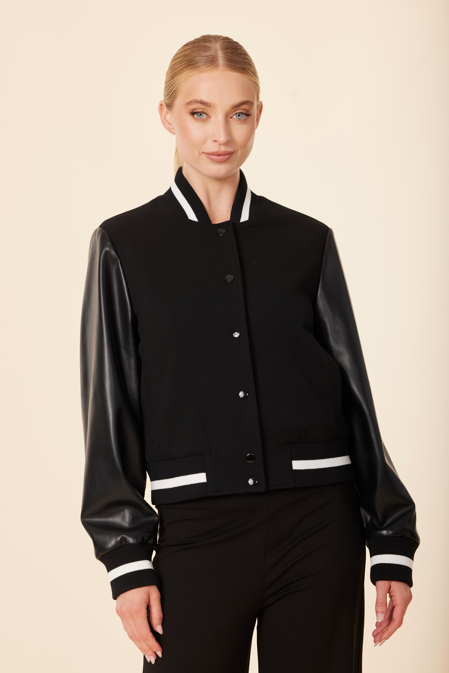 Faux Leather Sleeve Varsity Jacket