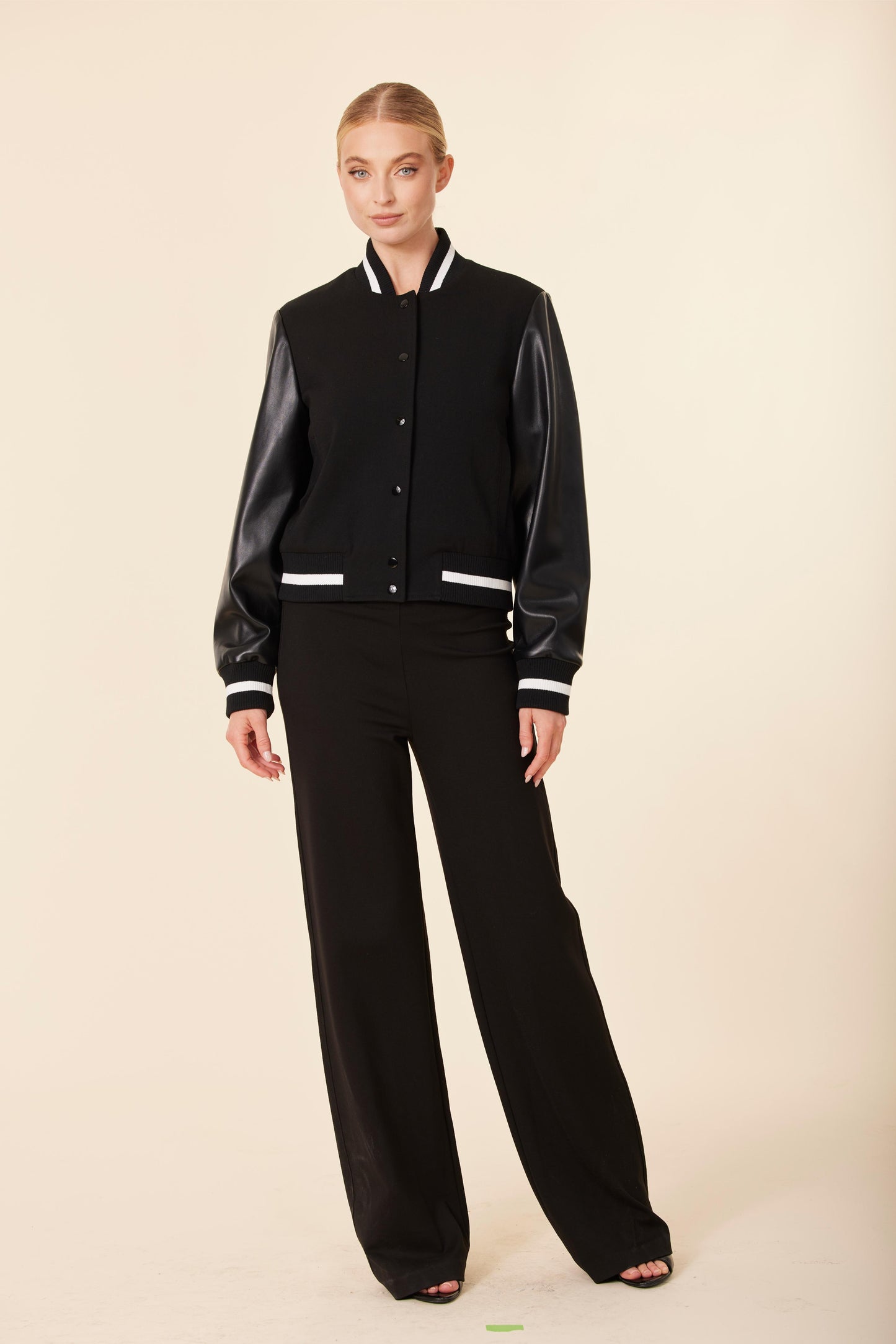 Faux Leather Sleeve Varsity Jacket