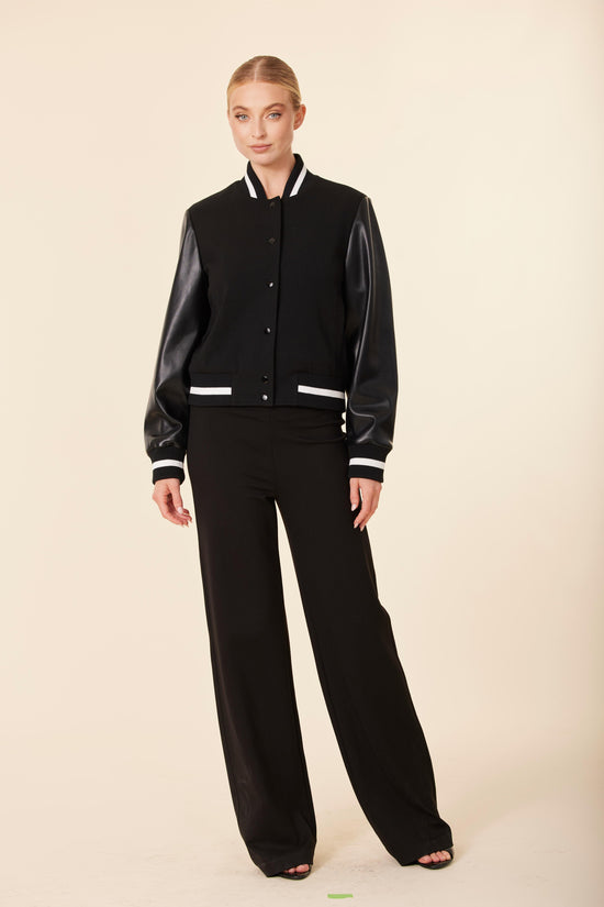 Faux Leather Sleeve Varsity Jacket