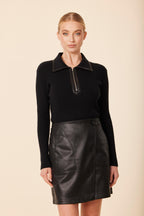 Zip Knit Vegan Leather Skirt Dress