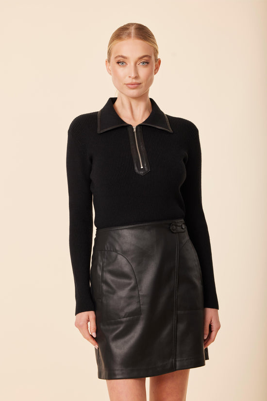 Zip Knit Vegan Leather Skirt Dress