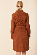 Faux Suede Belted Dress