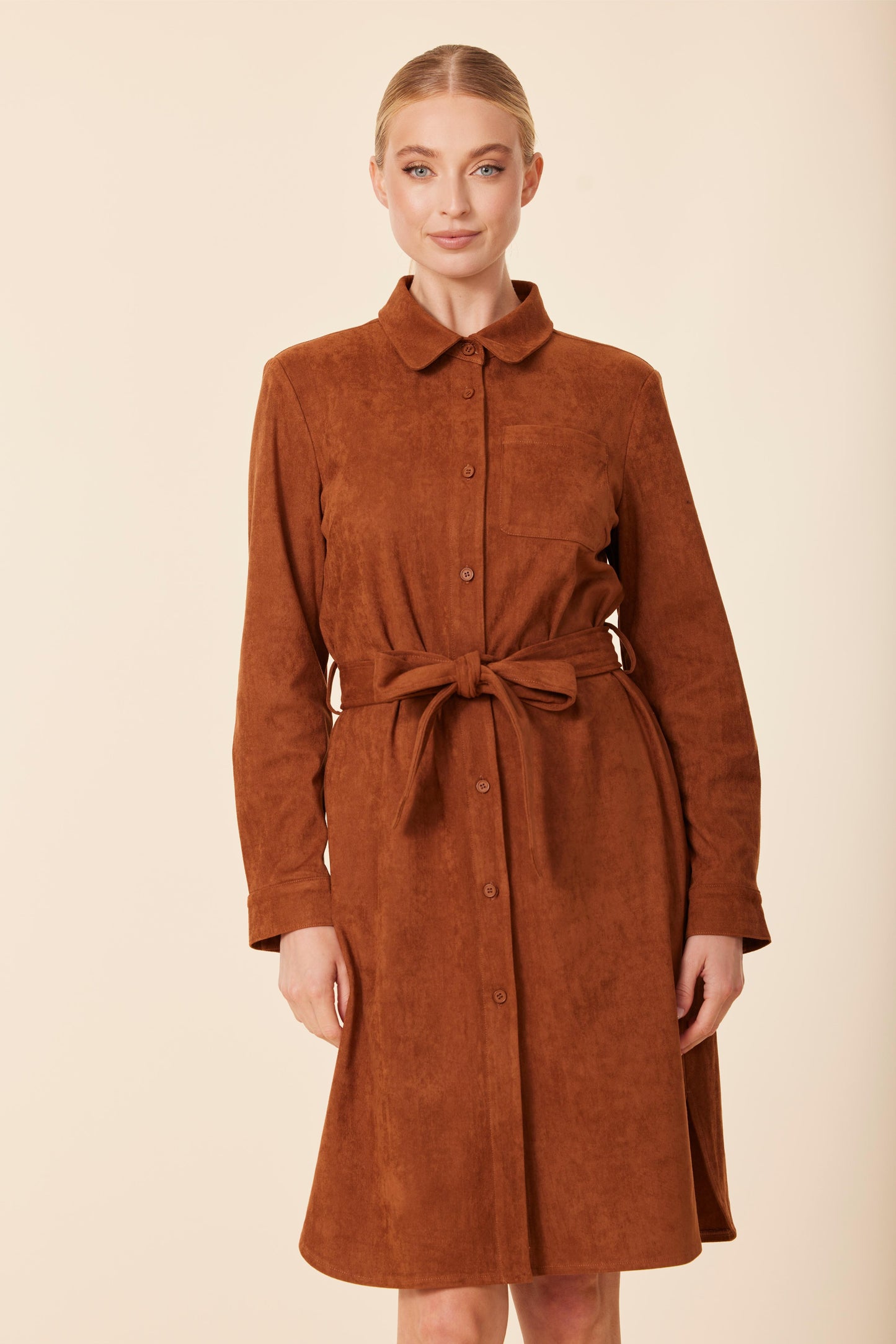 Faux Suede Belted Dress
